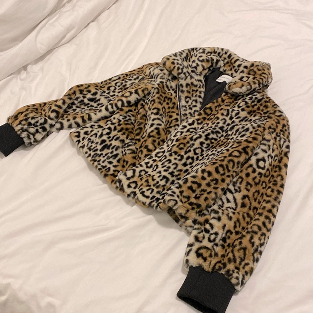 Nine West Leopard-Print Faux Fur Teddy Jacket in Tan, Black, Cream